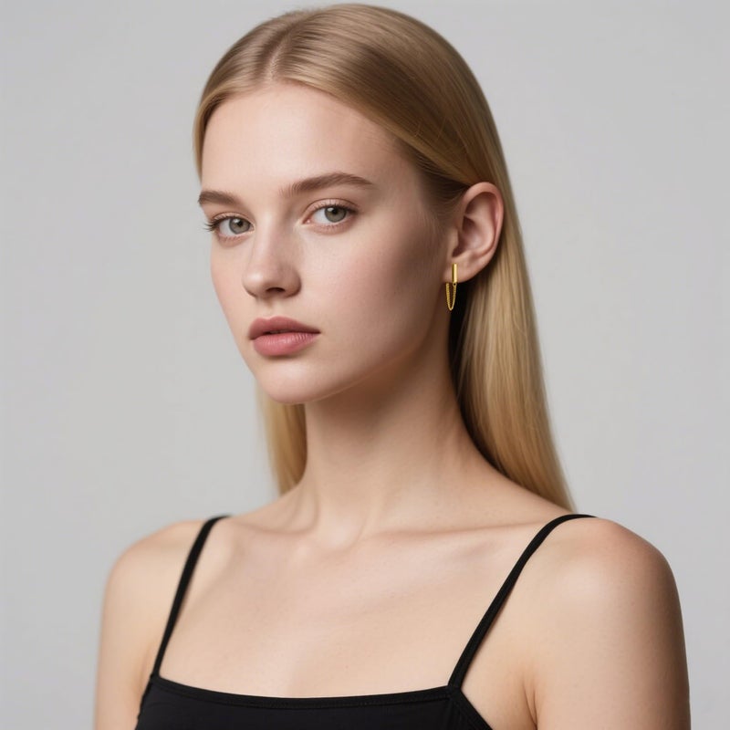 Reffeer 925 Sterling Silver Stud Earrings Minimalist Bar Earrings with Chain Dangle Earrings For Women (C-Yellow) - Image 3